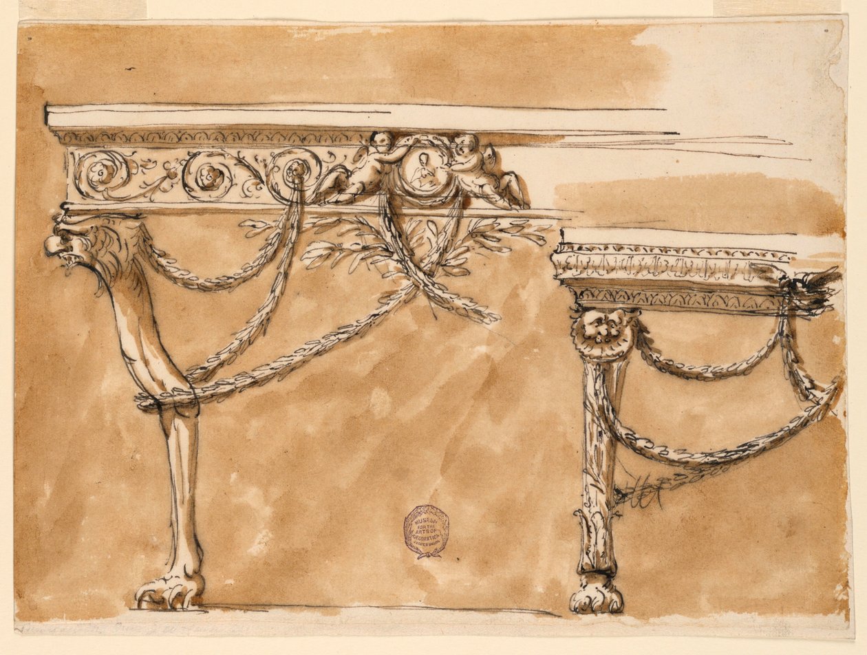 Rajz, Konzolasztalok, 1790 körül. alkotó: Unknown artistUnknown artist