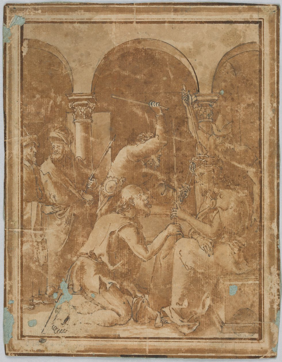 Rajz, Albrecht Durer 1511-ben kiadott Kis passió Töviskoronázása című művének másolata, 1525-1600 alkotó: Unknown artistUnknown artist