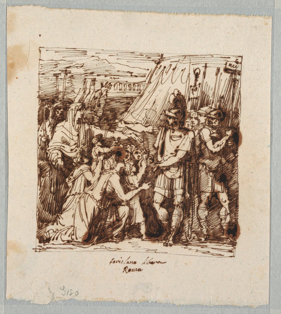 Rajz, Coriolanus beleegyezik Róma ostromának feloldásába, 19. század vége alkotó: Unknown artistUnknown artist