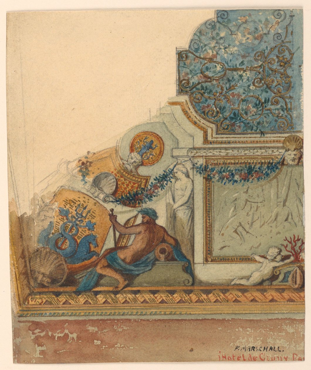 Rajz, mennyezet sarokrészlet, Hotel de Cluny, Párizs, 1885 körül. alkotó: Unknown artistUnknown artist