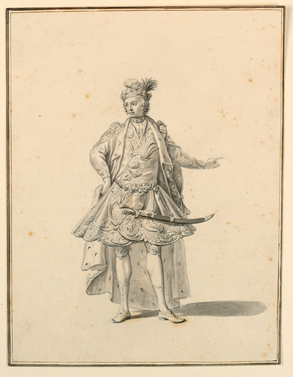 Rajz, jelmeztervezés: Galli Bibiena által tervezett színpadi produkcióhoz, 1719. alkotó: Unknown artistUnknown artist