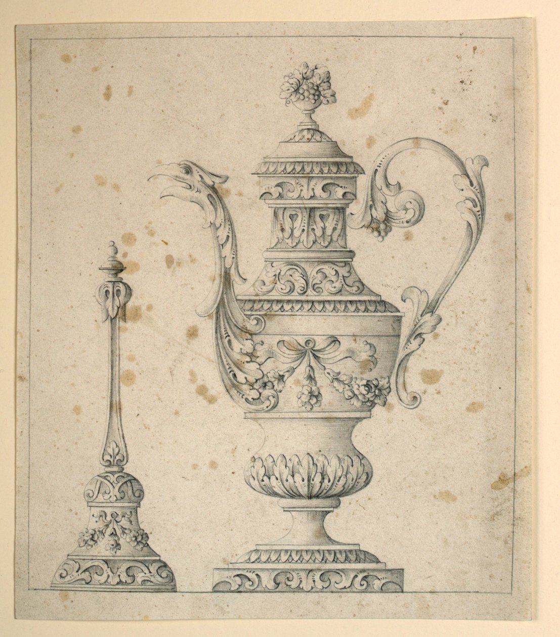 Rajz, Díszített kancsó és kézi harang, 1860-80 alkotó: Unknown artistUnknown artist