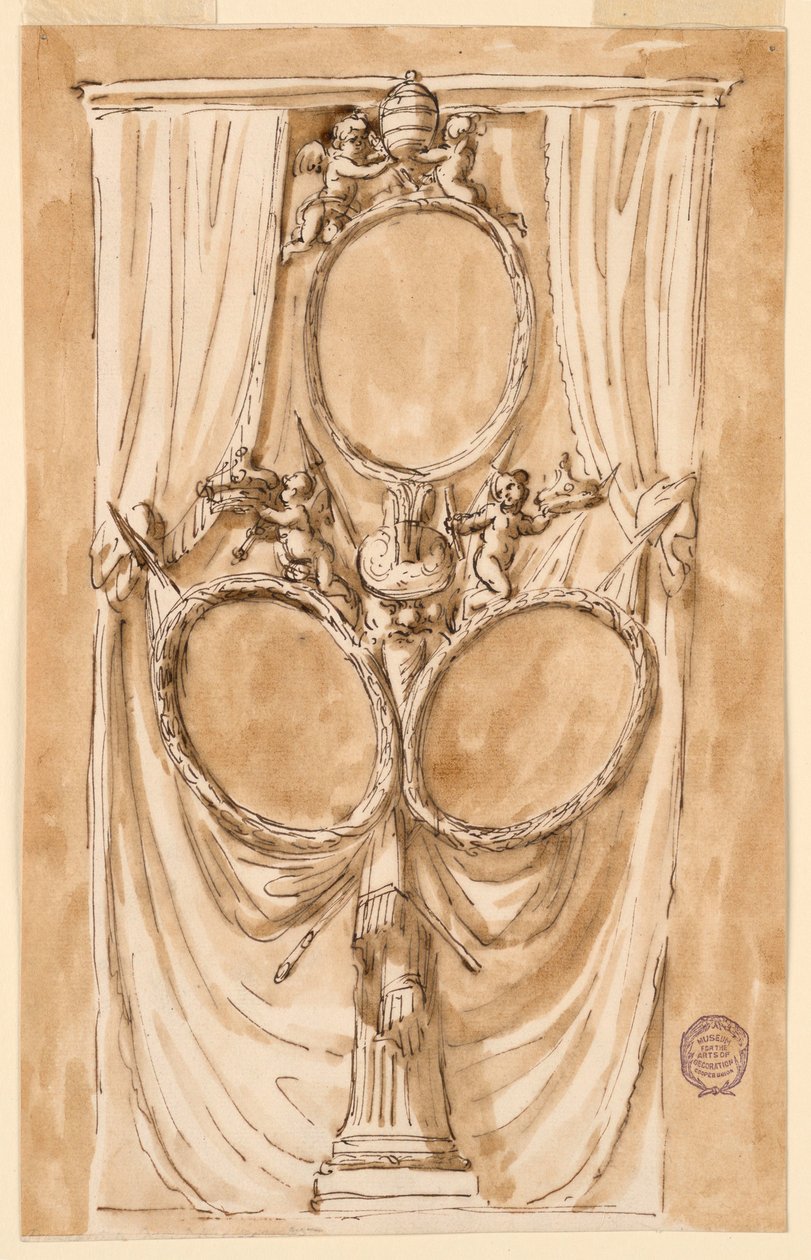 Rajz, VI. Pius pápa és a királyi pár portréjának díszítése, 1790 körül. alkotó: Unknown artistUnknown artist