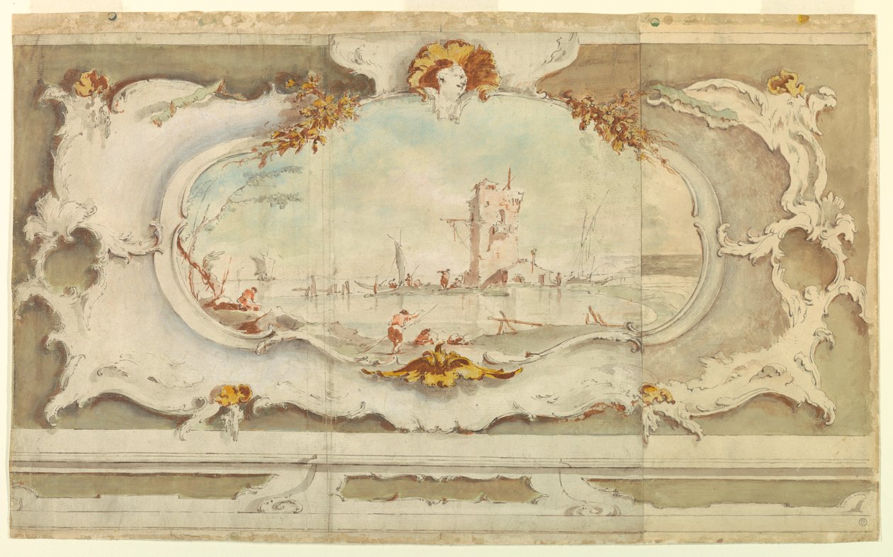 Rajz, díszes kartus tájképpel, 1770 körül. alkotó: Unknown artistUnknown artist