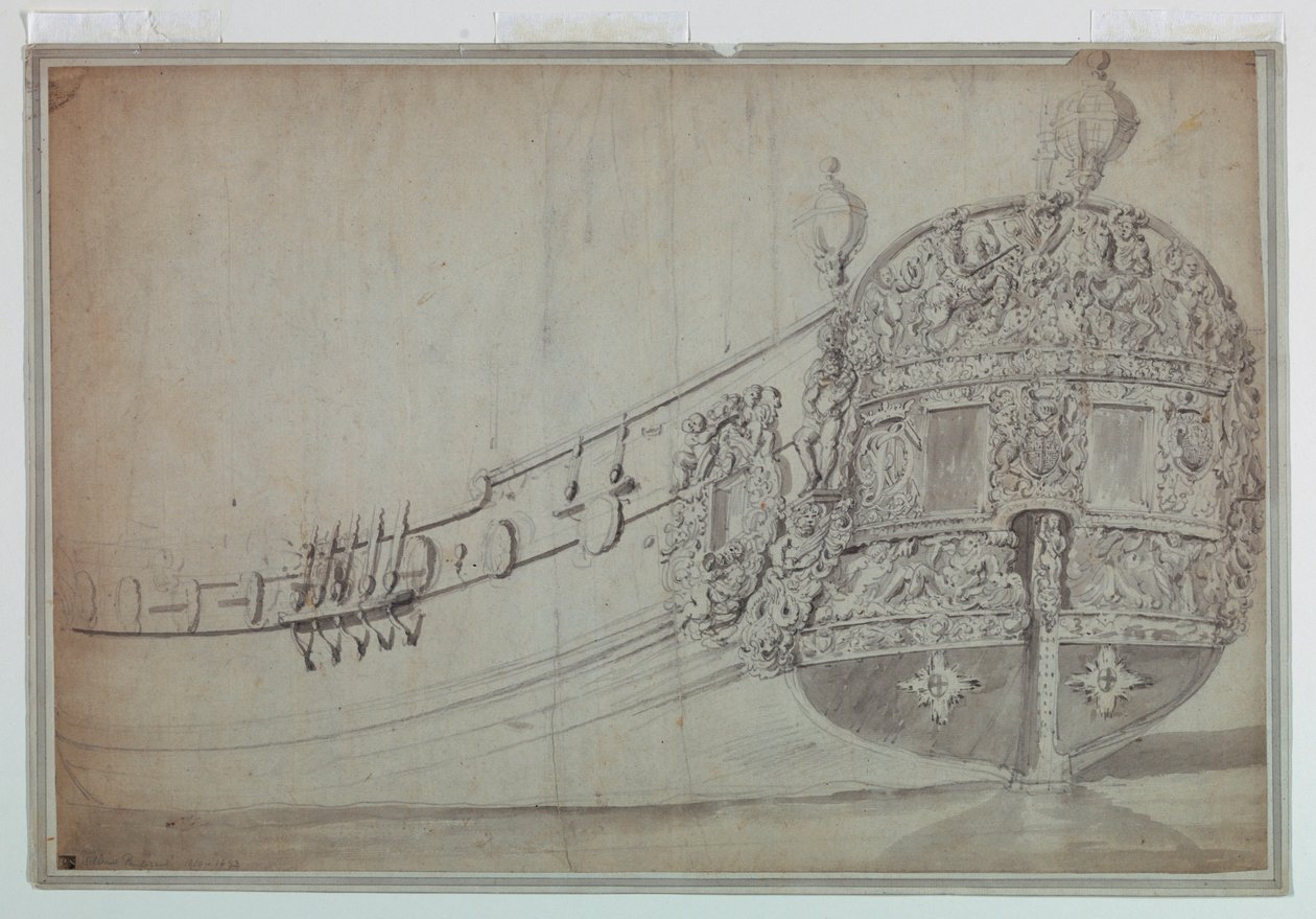 Rajz, Egy hajó farának díszítő mintája, 1705 körül. alkotó: Unknown artistUnknown artist