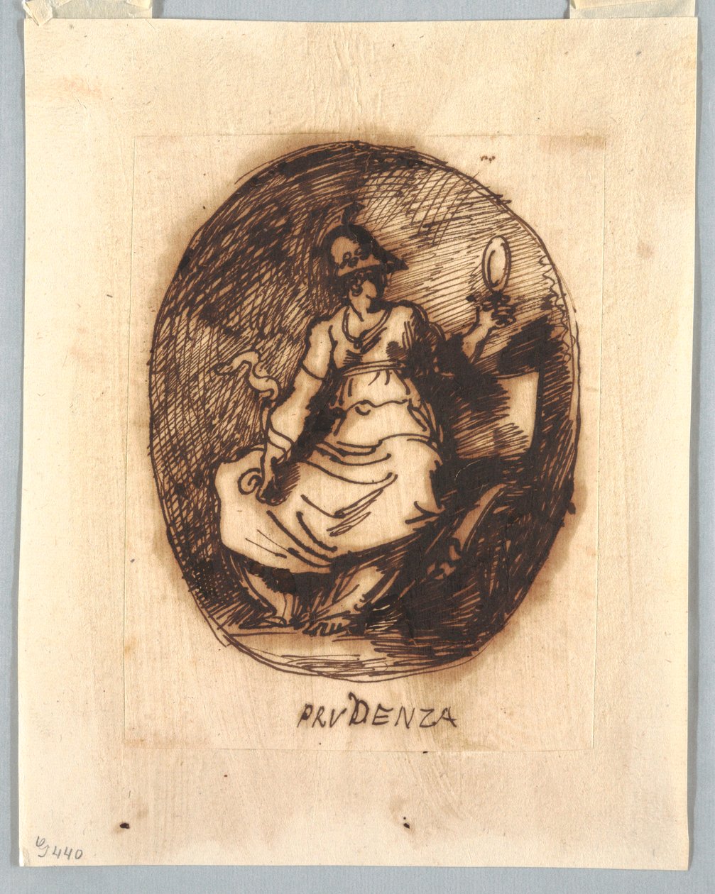 Rajz, dekoratív projekt, oválisban Prudence, 1780 körül. alkotó: Unknown artistUnknown artist