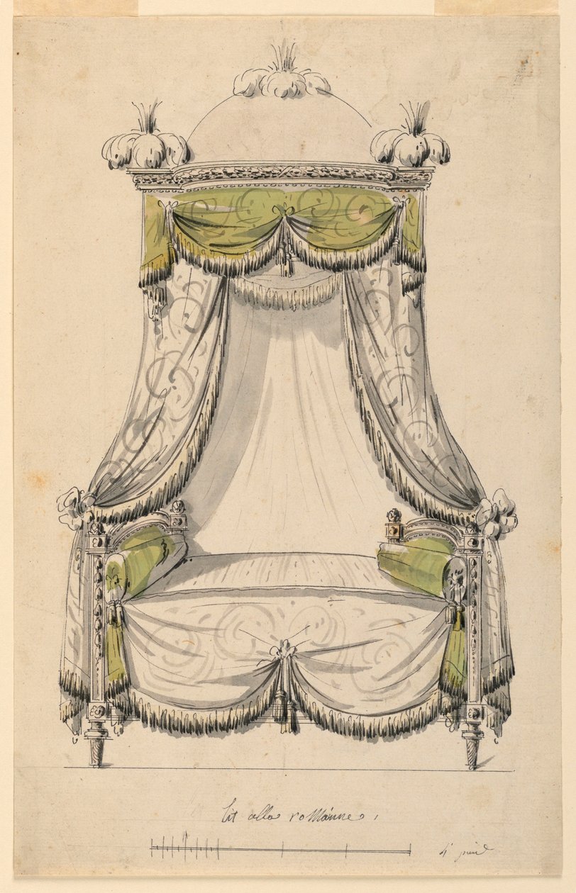 Rajz, Római stílusú ágy tervezete, 1780 alkotó: Unknown artistUnknown artist