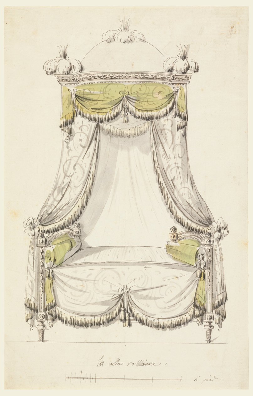 Rajz, Római stílusú ágy tervezete, 1780 alkotó: Unknown artistUnknown artist