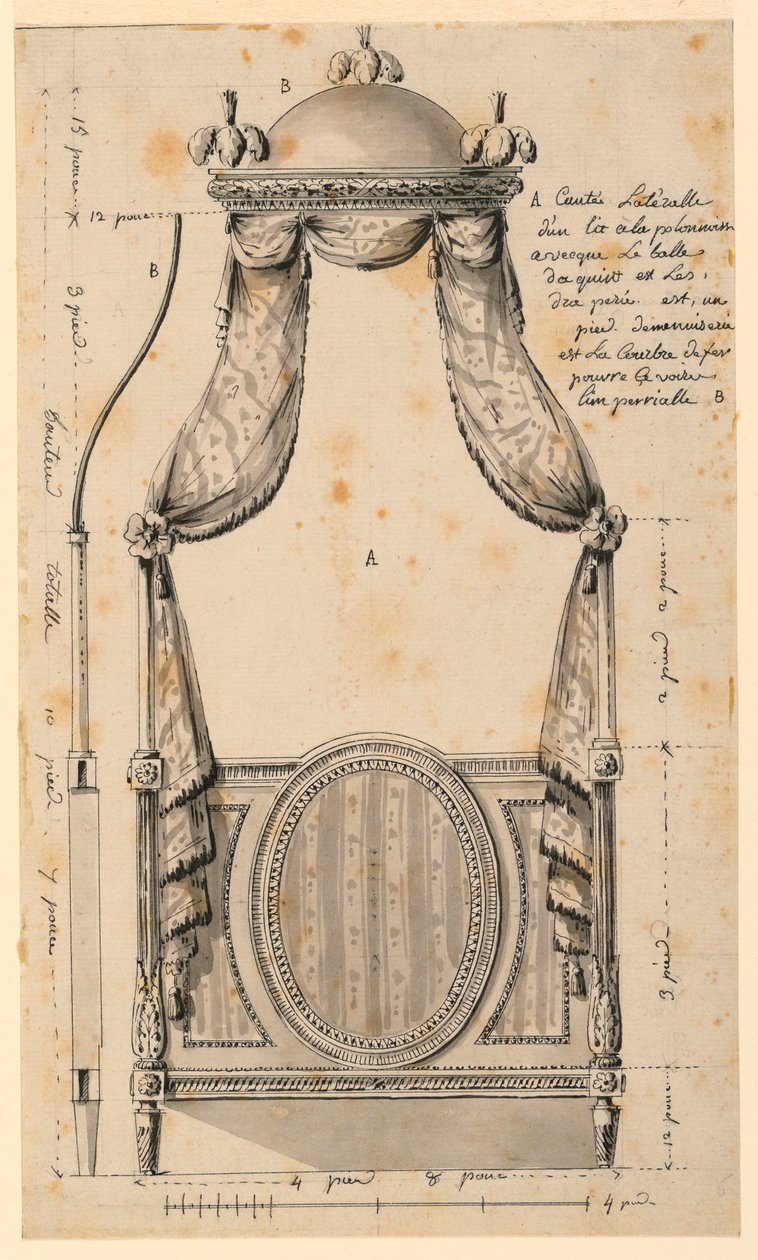 Rajz, Lengyel stílusú ágy tervrajz, 1780 alkotó: Unknown artistUnknown artist