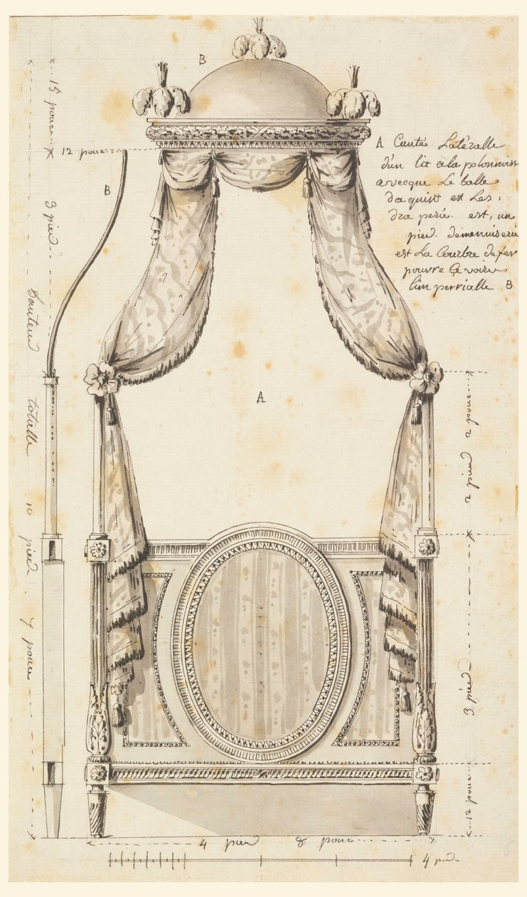 Rajz, Lengyel stílusú ágy tervrajz, 1780 alkotó: Unknown artistUnknown artist