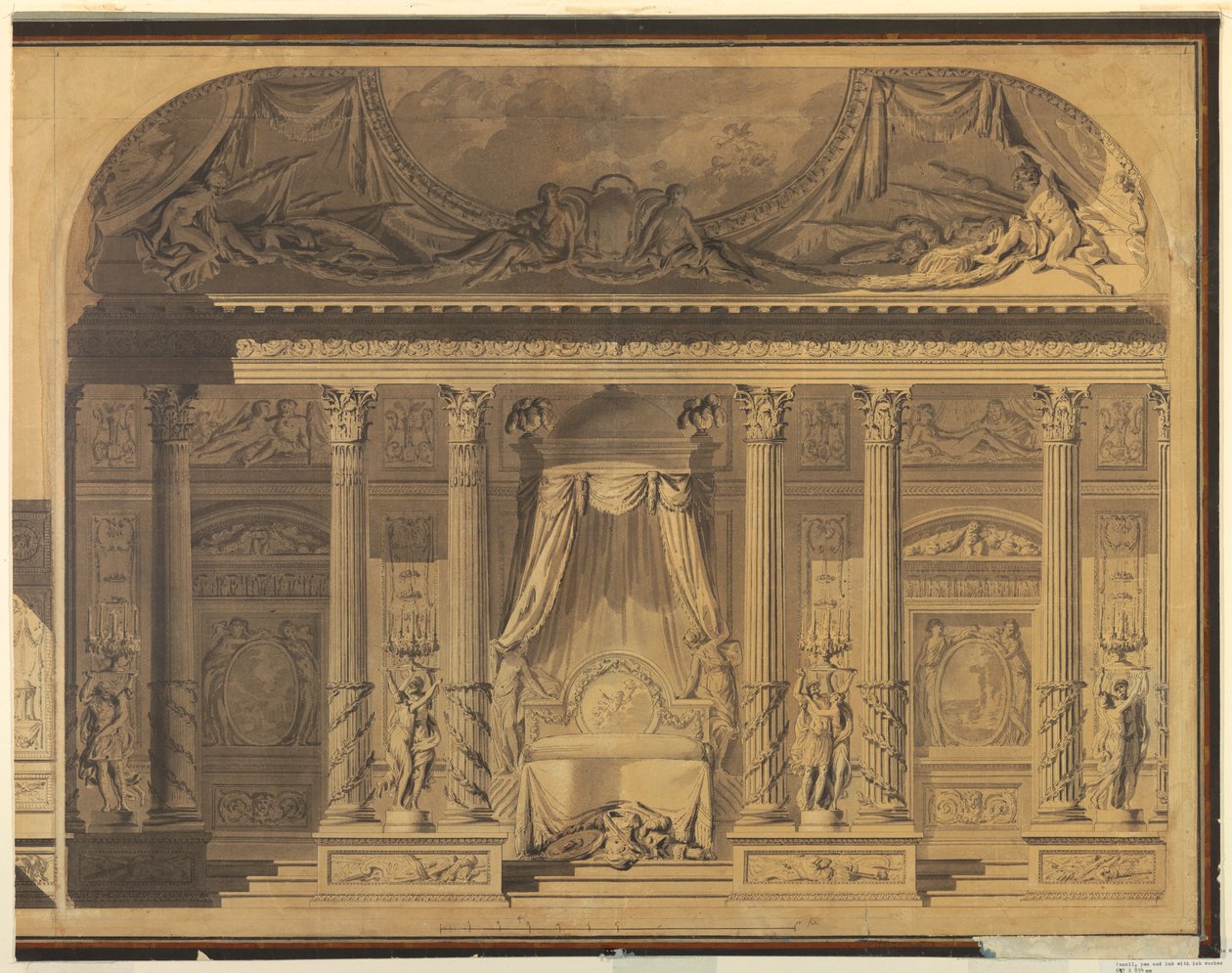 Rajz, Hálószoba terv, Hotel de Mailly-Nesle, Párizs, 1770-80 alkotó: Unknown artistUnknown artist