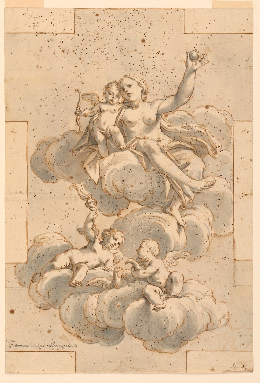Rajz, terv egy mennyezeti festményhez, Vénusz, Ámor és Putti, 1700-29 alkotó: Unknown artistUnknown artist