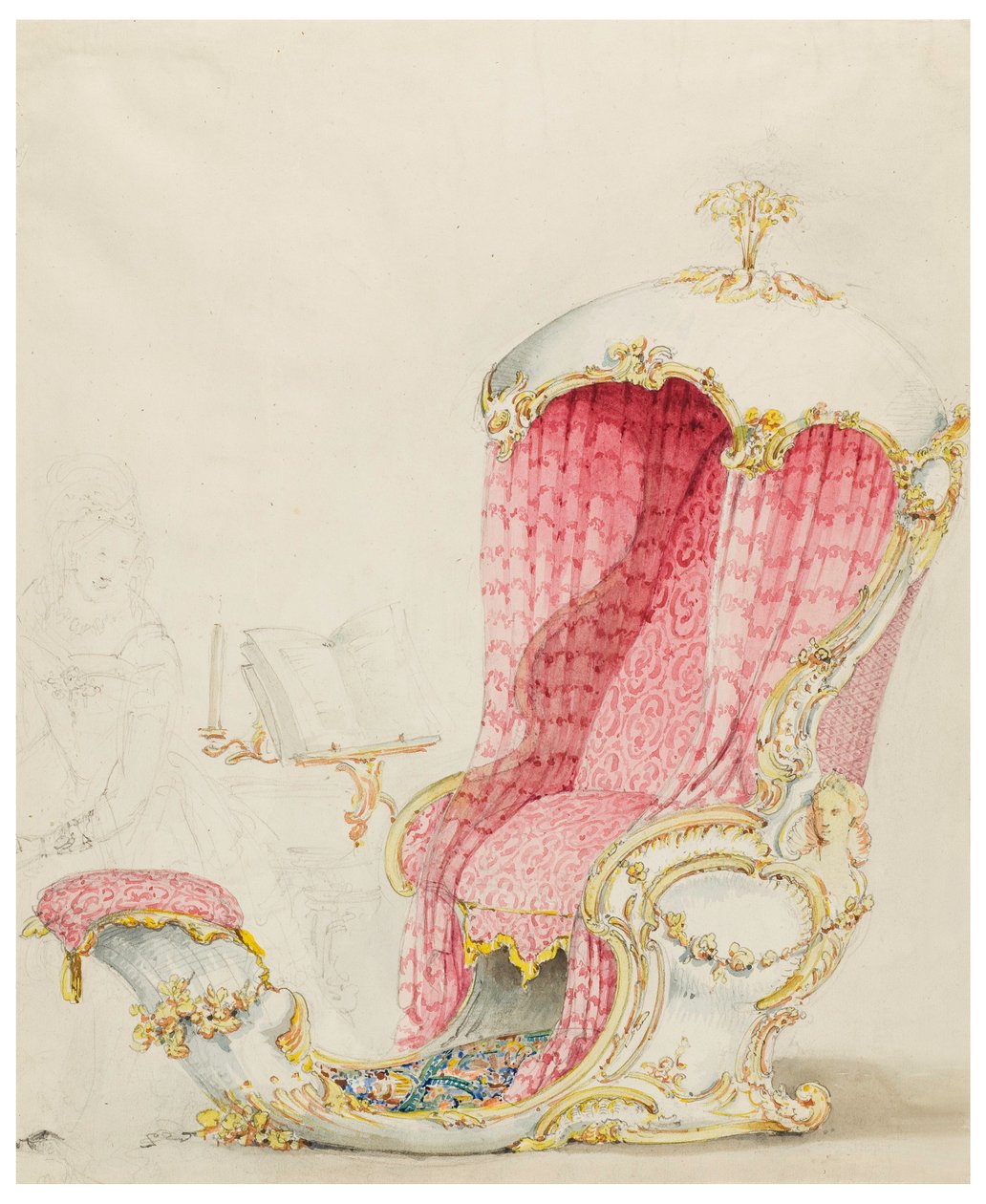 Rajz, terv egy nyugágyhoz, 1810 körül. alkotó: Unknown artistUnknown artist