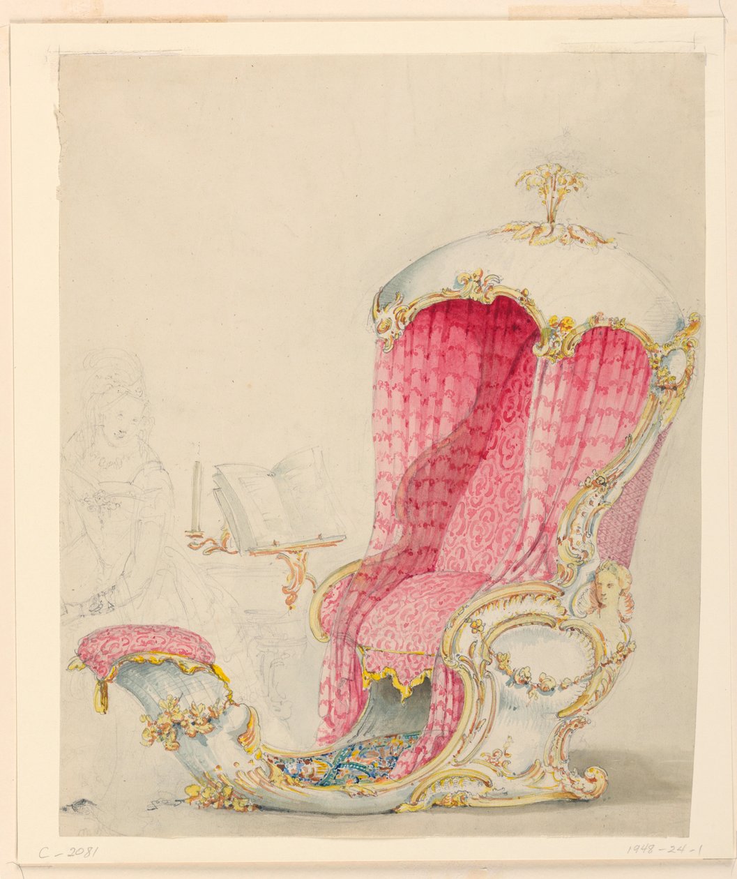 Rajz, terv egy nyugágyhoz, 1810 körül. alkotó: Unknown artistUnknown artist
