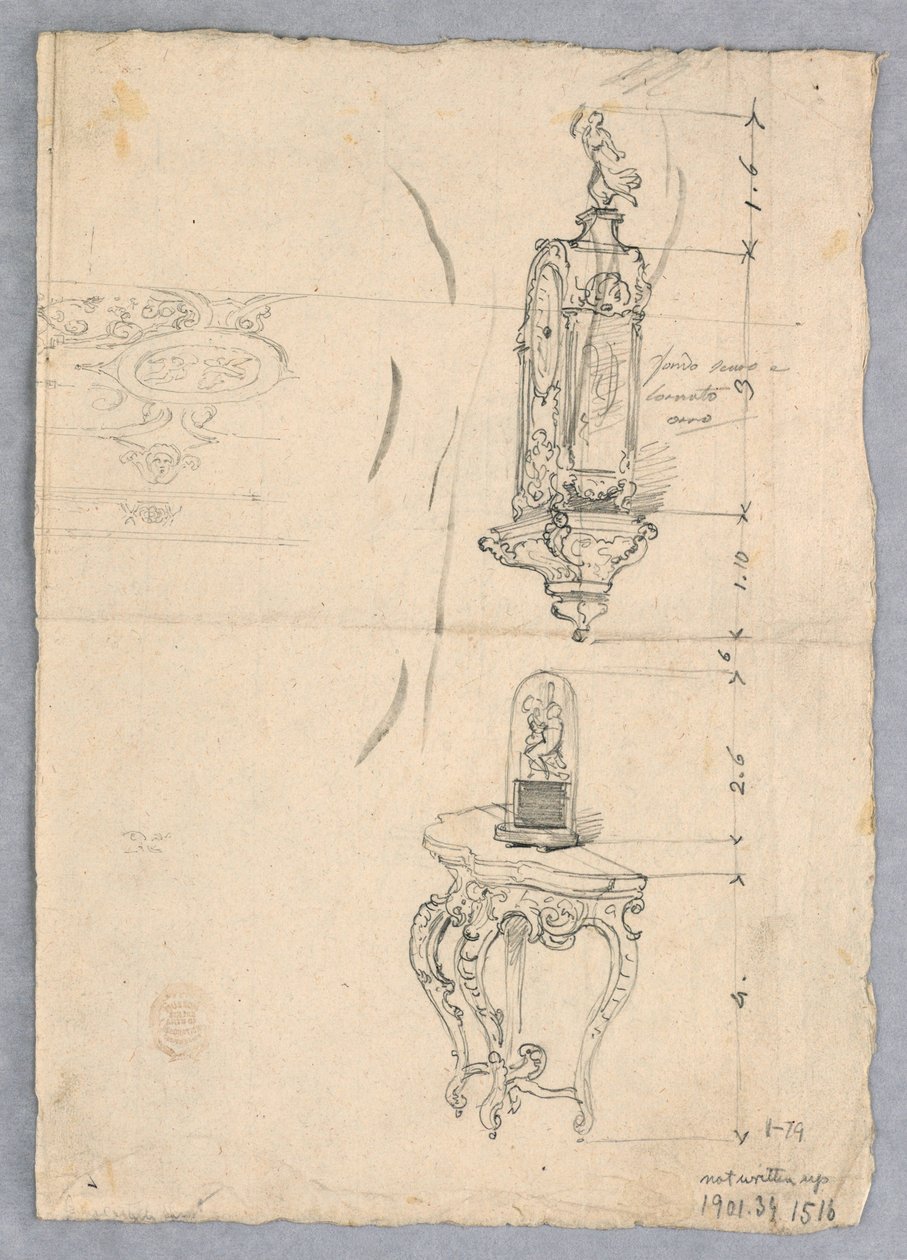 Rajz, Óra és konzol tervrajza, 18-19. század alkotó: Unknown artistUnknown artist