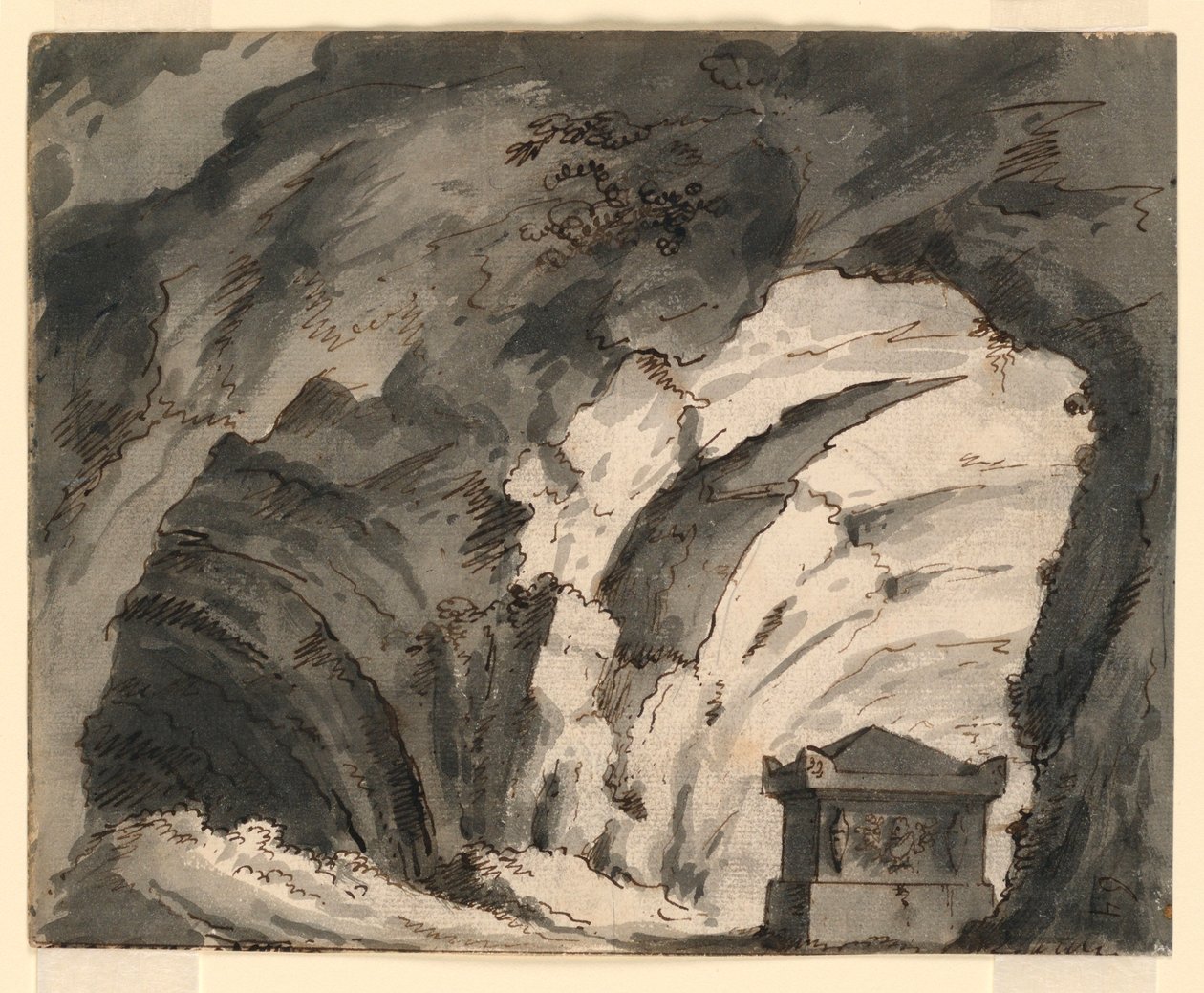 Rajz, Színpadkép, Sír a barlangban, 19. század eleje alkotó: Unknown artistUnknown artist