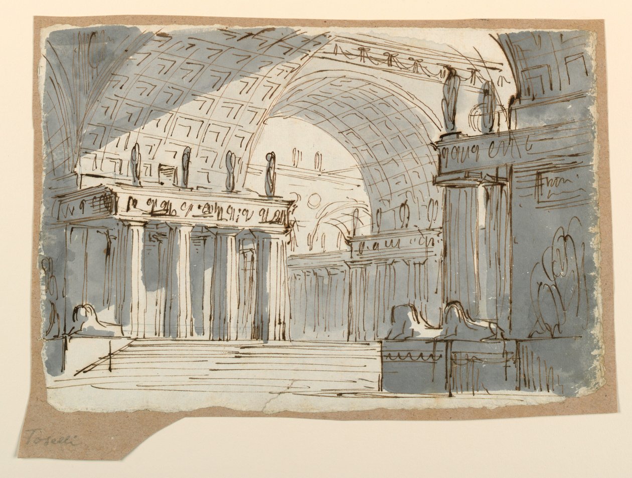 Rajz, színpadkép, boltozatos klasszicista épület, 1800 körül. alkotó: Unknown artistUnknown artist