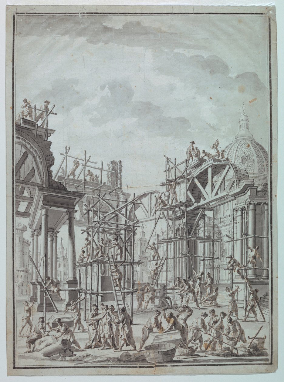 Rajz, Árkádokat építő munkások, 1740 körül alkotó: Unknown artistUnknown artist