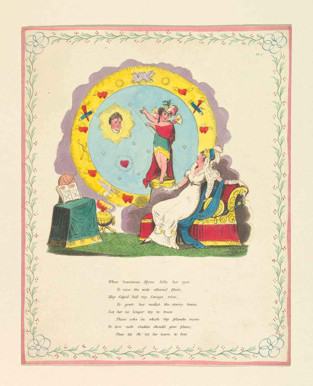 Üdvözlőlap, "Amikor a szépséges Myra... felemeli a szemét...", 1822 körül. alkotó: Unknown artistUnknown artist