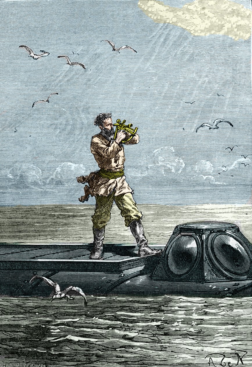 20.000 liga a tenger alatt. Nemo kapitány a „Nautilus” tengeralattjárón. Illusztráció Jules Verne „Húszezer liga a tengerek alatt” című regényéből (Húszezer - 20 000 - 20 000) alkotó: Unknown artist