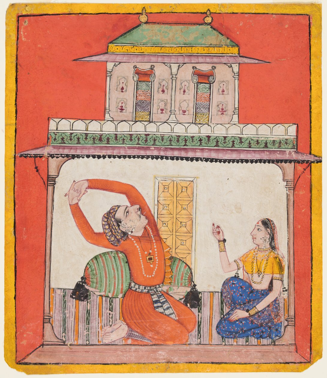 Egy pár a kamrájukban kora reggel: Vighada Ragaputra Shriből, egy Chamba Ragamalából alkotó: Unknown artist