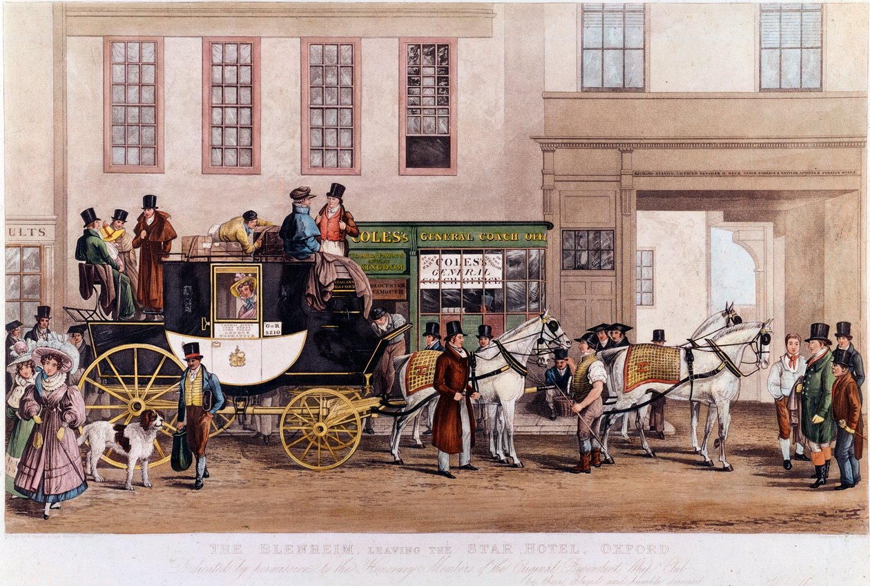 Szorgalom a Star Hotel előtt”” Oxfordban 1831-ben”” Metszet a XIX. alkotó: Unknown artist