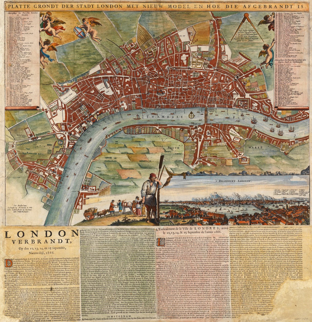 A londoni nagy tűzvész által elpusztított területeket ábrázoló holland térkép alkotó: Unknown artist