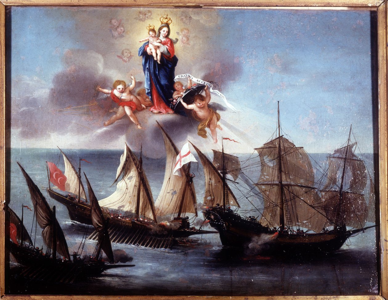 Egy genovai csónakot egy galióta és egy barbár félkonyha támadott meg. Ex-voto 1796. Genova-Pegli Tengerészeti Múzeum. alkotó: Unknown artist