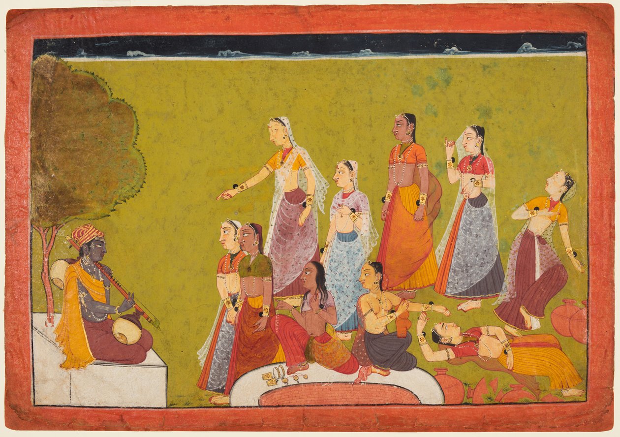 Nők csoportja eksztázisban Madhava előtt, egy Madhavanala Kamakandalából alkotó: Unknown artist