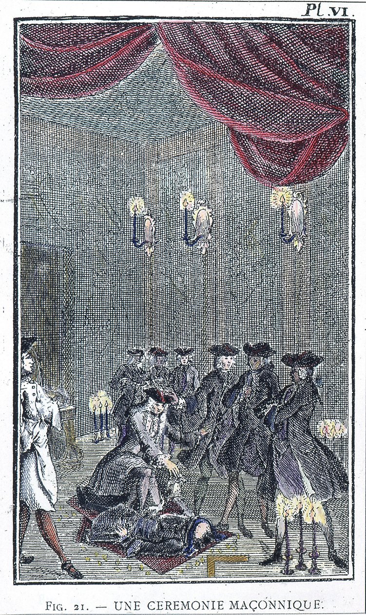Szabadkőműves szertartás - Perau atya „Elárult szabadkőművesek rendje” gyűjteményéből készült metszet alapján alkotó: Unknown artist