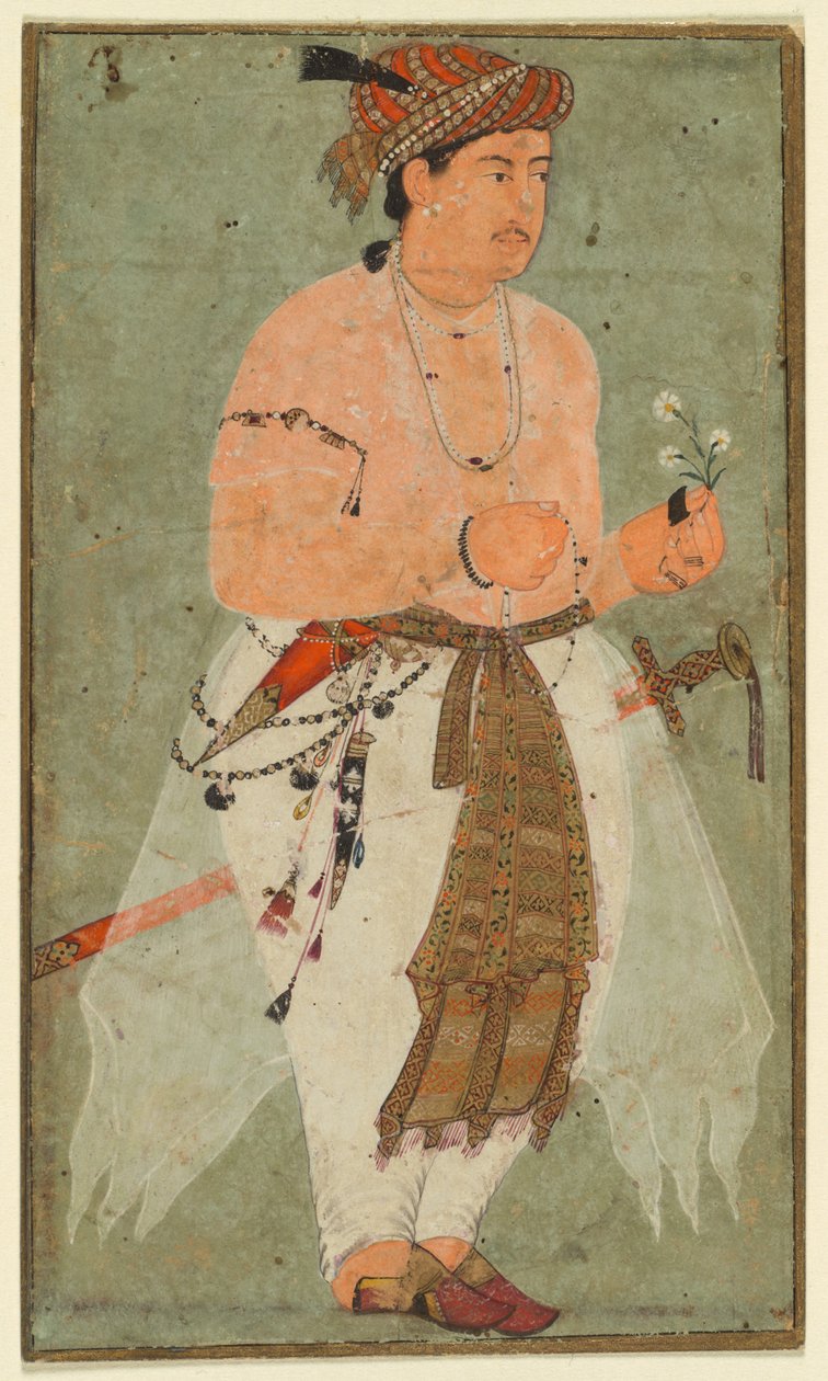 Egy mogul herceg, talán Danyal, kezében egy szál virágot alkotó: Unknown artist