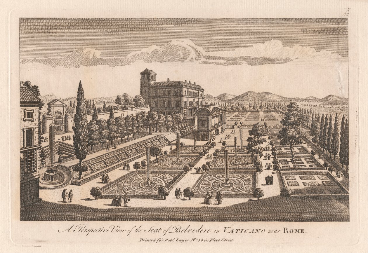 Perspektivikus kilátás a Belvedere székhelyére a Vatikánban, Róma közelében alkotó: Unknown artist