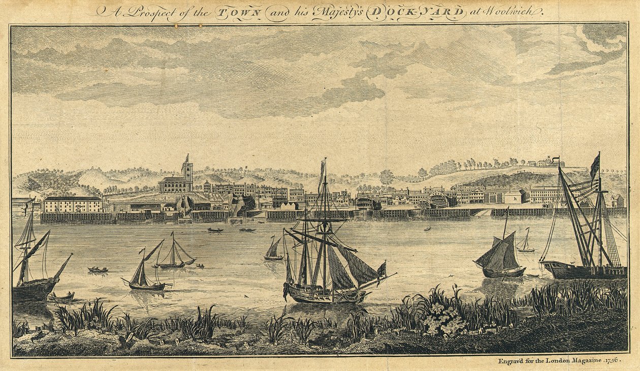 "A város és Őfelsége woolwichi dokkjának kilátása alkotó: Unknown artist