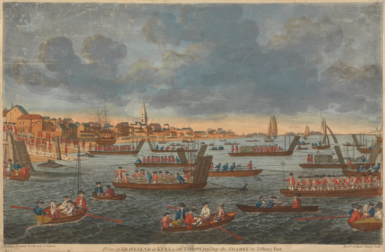 Gravesend kilátása Kentben, a csapatok a Temzén áthaladva Tilbury erődig alkotó: Unknown artist