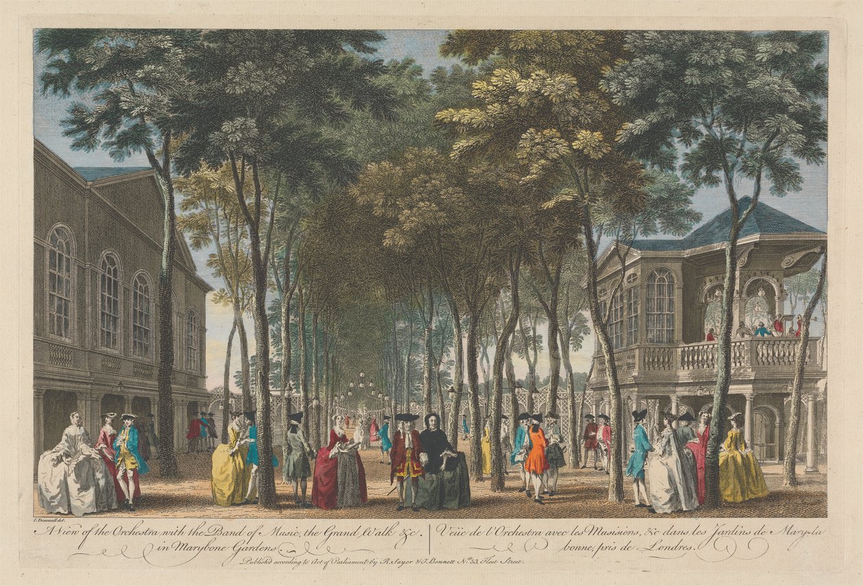 Kilátás a zenekarra a Zenekarral, a Grand Walk-ról stb. Marybone Gardensben alkotó: Unknown artist