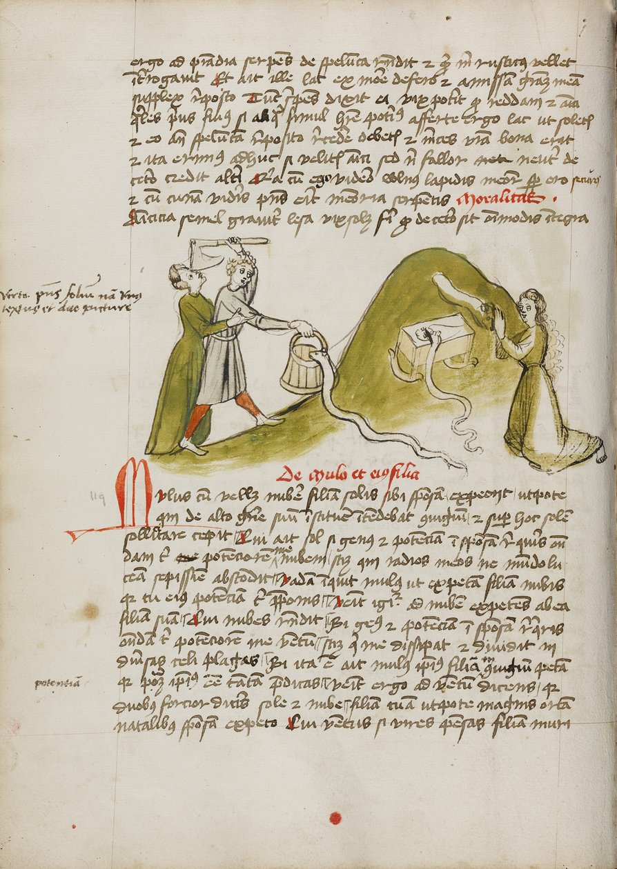Egy imádkozó nő és egy kígyó egy közeli dombon; Egy férfi, aki fejszével próbál megölni egy kígyót. alkotó: Unknown artist