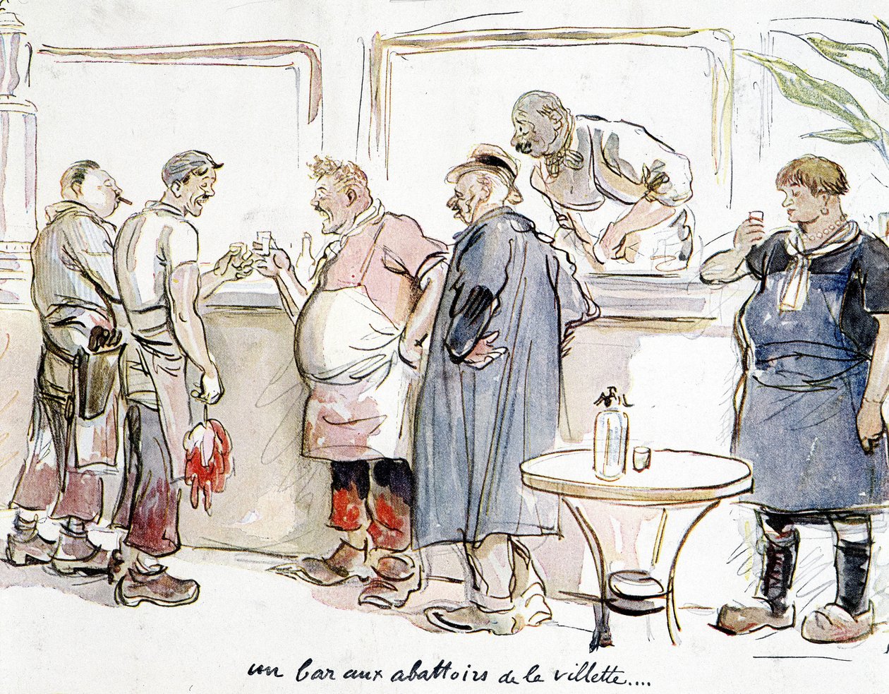 Egy bár a párizsi Villette vágóhídján. alkotó: Unknown artist