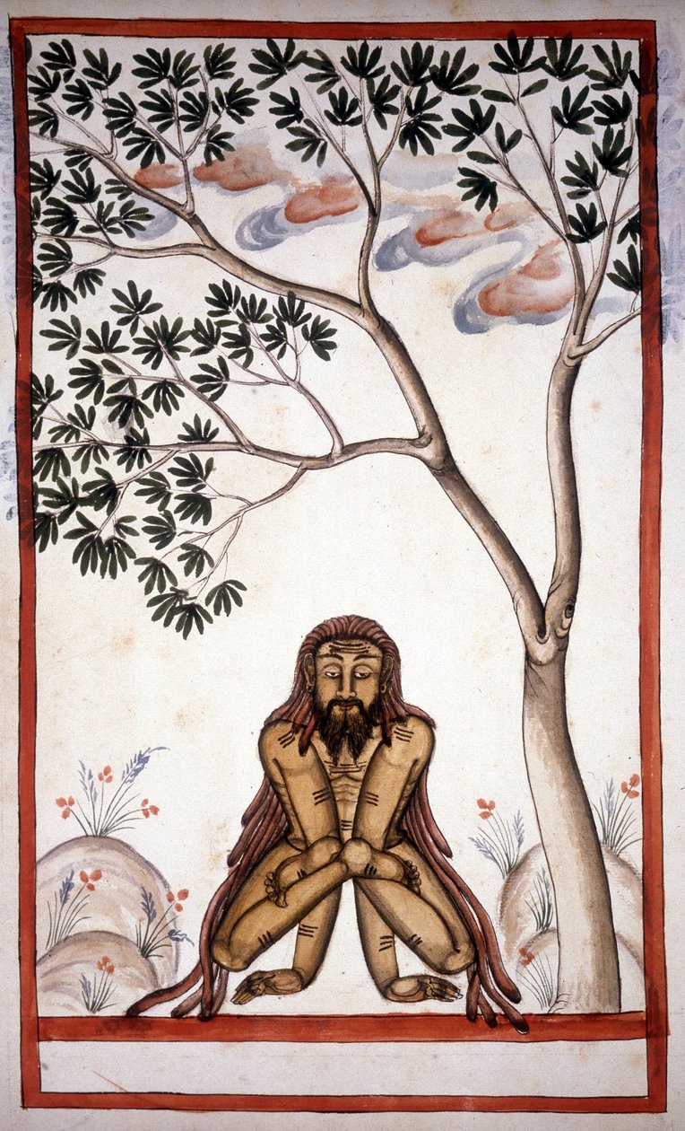 Fakír oldal a kéziratból (ms.8300) ""A mogul története""" (Moghul vagy Moghol) Stefano Nivibus Cardeira. 18. század. Bibloteca marciana, Velence alkotó: Unknown artist