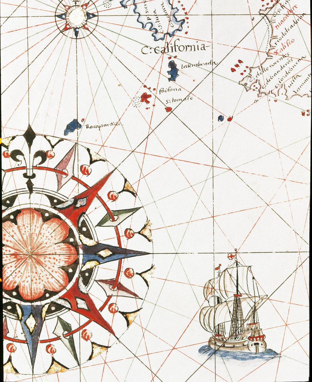 Kalifornia partjainál vitorlázó galleon (Castellini portulánjának részlete alkotó: Unknown artist