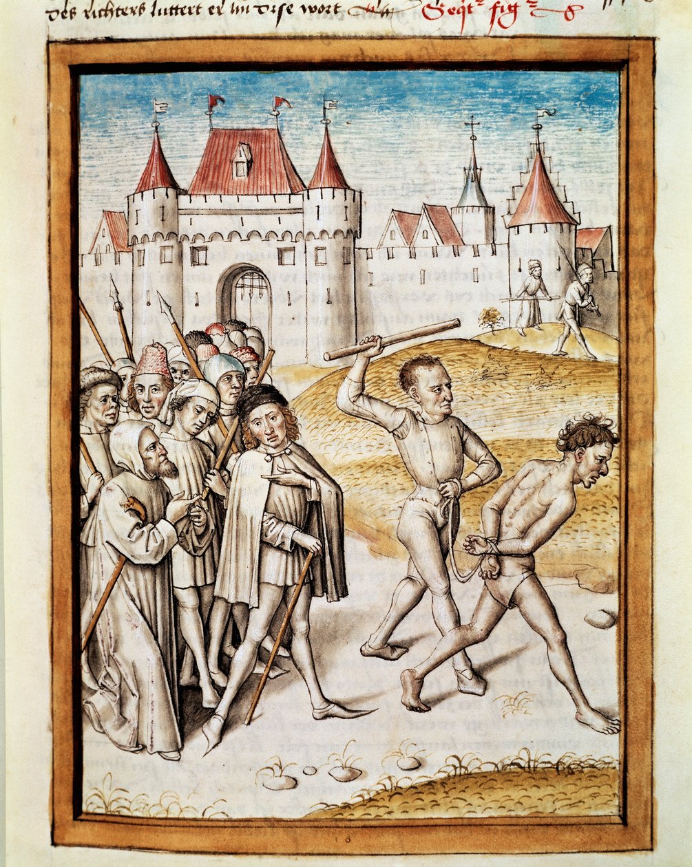 Bidpai „Kalila (Calila) és Dimna” című meséinek német fordítása nyomán miniatűr gyötrelembe kerül egy férfi. (ms. 1389, fol. 16) 1480 körül Chantilly, Conde múzeum alkotó: Unknown artist