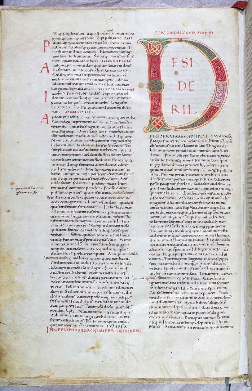 Egy oldal a 11. századi Bibliából nagy D betűvel alkotó: Unknown artist
