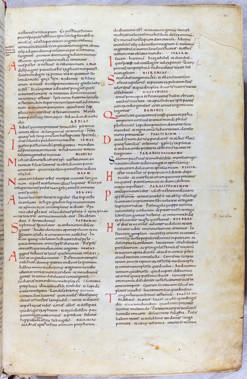 Egy oldal a 11. századi Bibliából, amely az Ószövetség különböző könyveit mutatja be. alkotó: Unknown artist