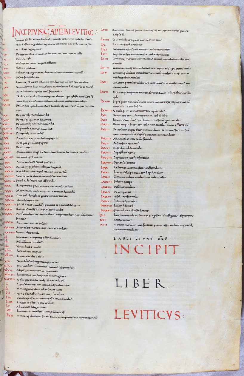 Egy oldal a 11. századi Bibliából a Leviticus könyvének kezdőbetűivel. alkotó: Unknown artist