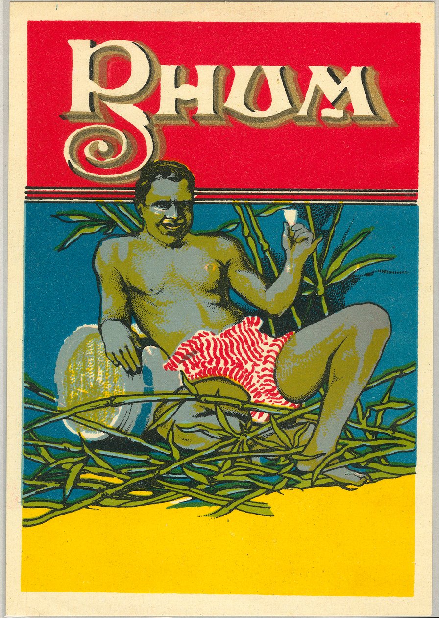 Egy meztelen fiatalember, kezében egy pohár rum (reklám) (Chromolitography alkotó: Unknown artist