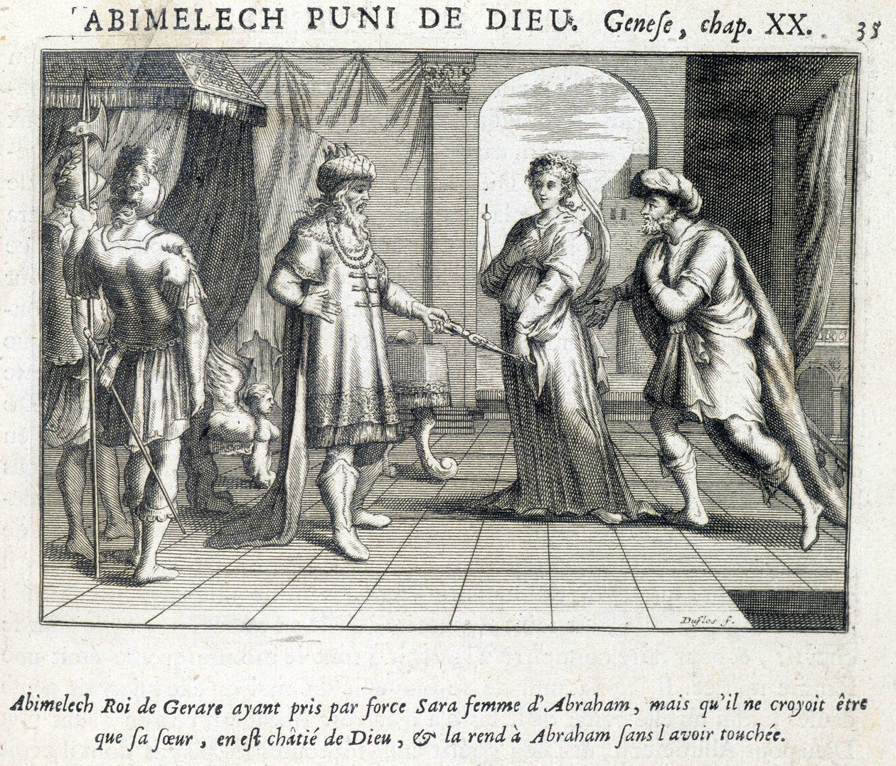 Abimélek Sárát adja Ábrahámnak – Biblia, metszet alkotó: Unknown artist