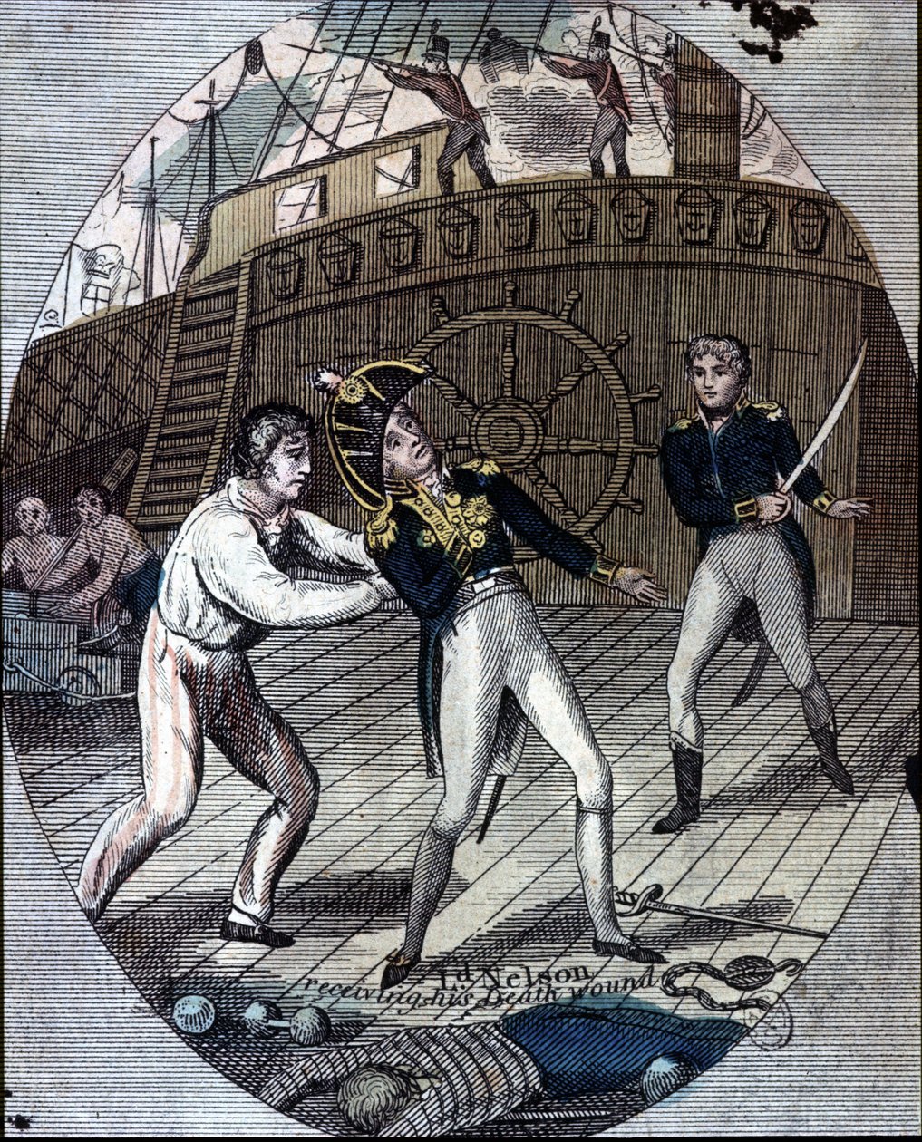 Nelson admirális halála a trafalgari csatában, a „Victory” nevű hajója fedélzetén (október 21. alkotó: Unknown artist