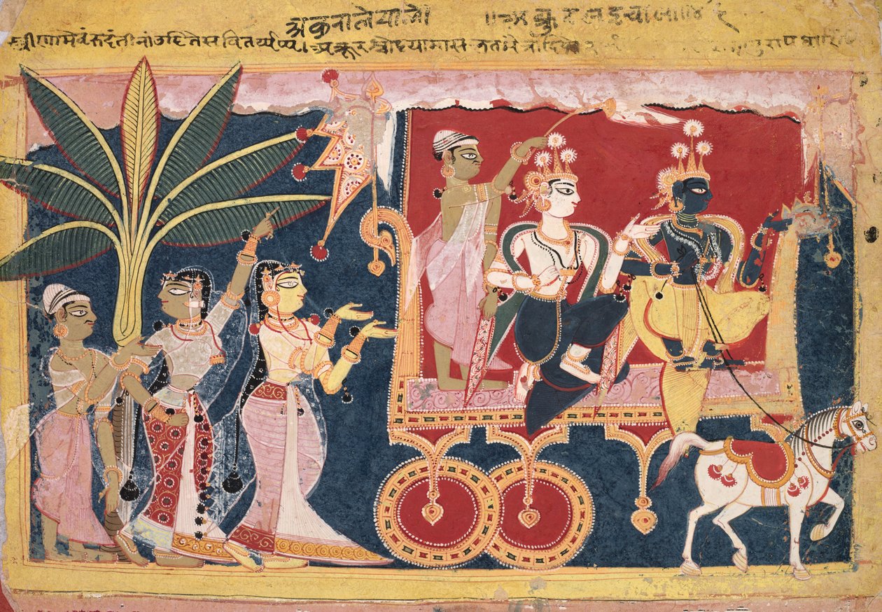 Akrura elvezeti Krsnát és Balarámát Mathurába (Isarda Bhagavata Purana) alkotó: Unknown artist