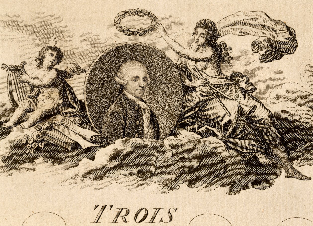 Franz Joseph Haydn (1732-1809) allegóriája a Három kvartett, Opus 75, I. könyv partitúrájának címlapján alkotó: Unknown artist