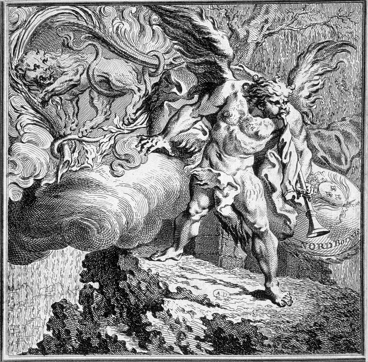 Az északi szél allegóriája. 18. századi metszet. alkotó: Unknown artist