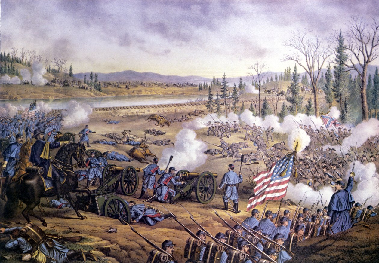 Amerikai polgárháború (1861-1865): Stones River-i csata vagy második murfreesborói csata, Tennessee, 1862. december 31. – 1863. január 2. Metszet a 19. századról. alkotó: Unknown artist